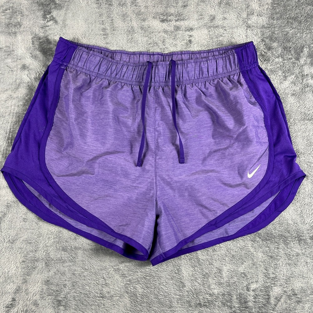 Nike Tempo Dri Fit Running Shorts Womens Medium Heathered Purple Mesh Drawstring
